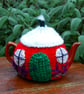 Knitted tea cosy - Xmas Country cottage design  to fit a one or two cup teapot,  - Image 2