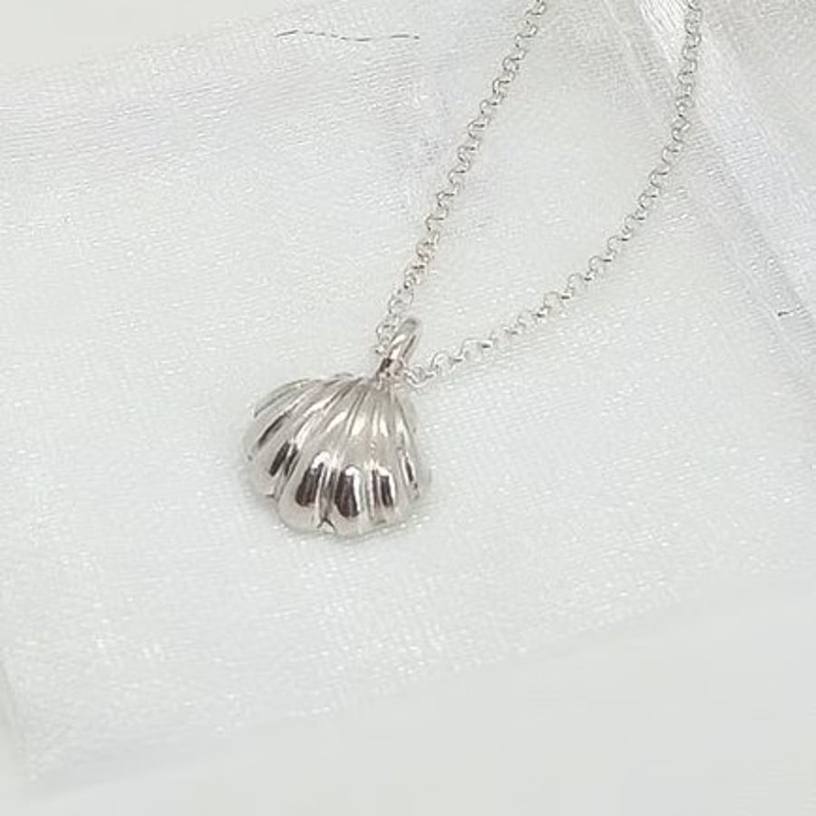 Fine Silver Scallop Pendant sea shell handmade gift for her 