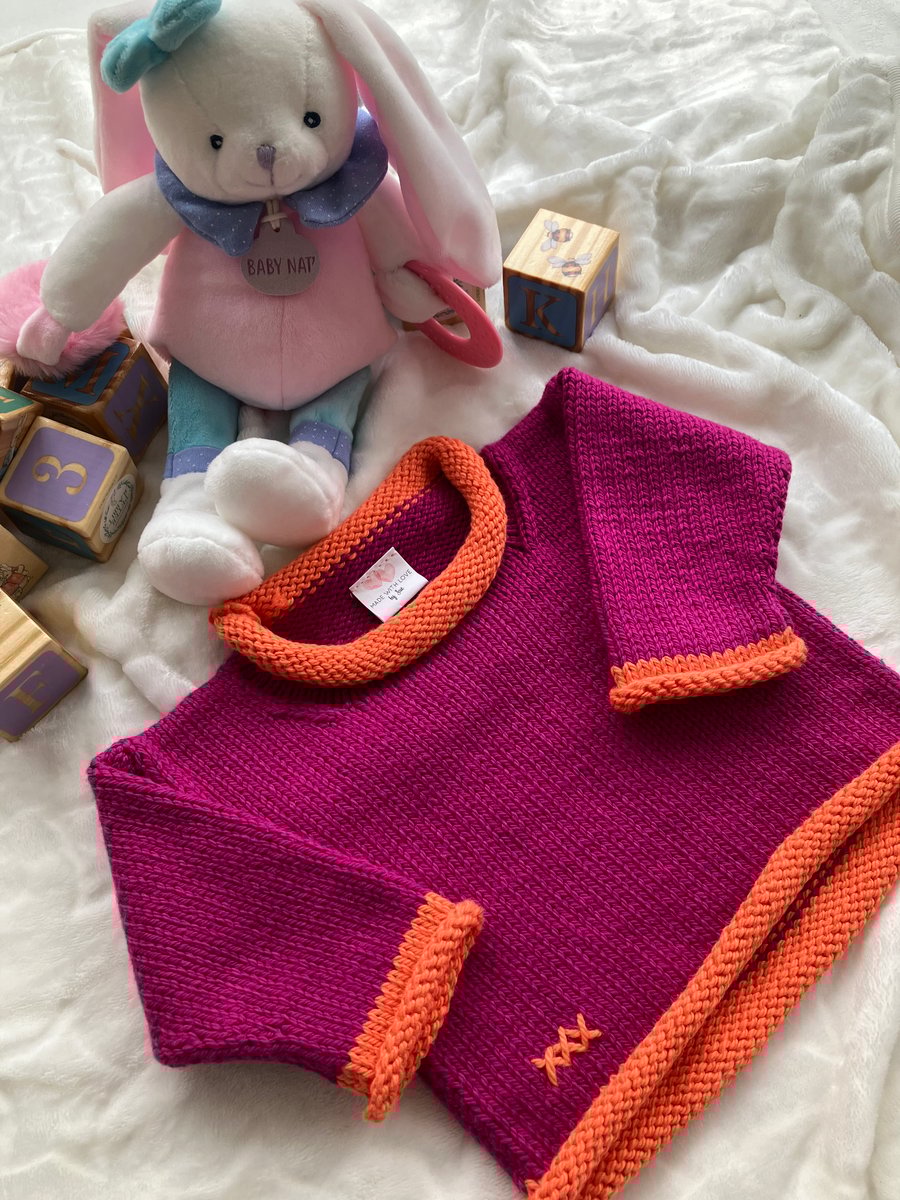 Hand Knitted ‘Georgie’ Baby Girl’s Jumper (0-3 months)