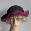 Tweedy grey and raspberry felted wool hat - One of the 'Squashable' range