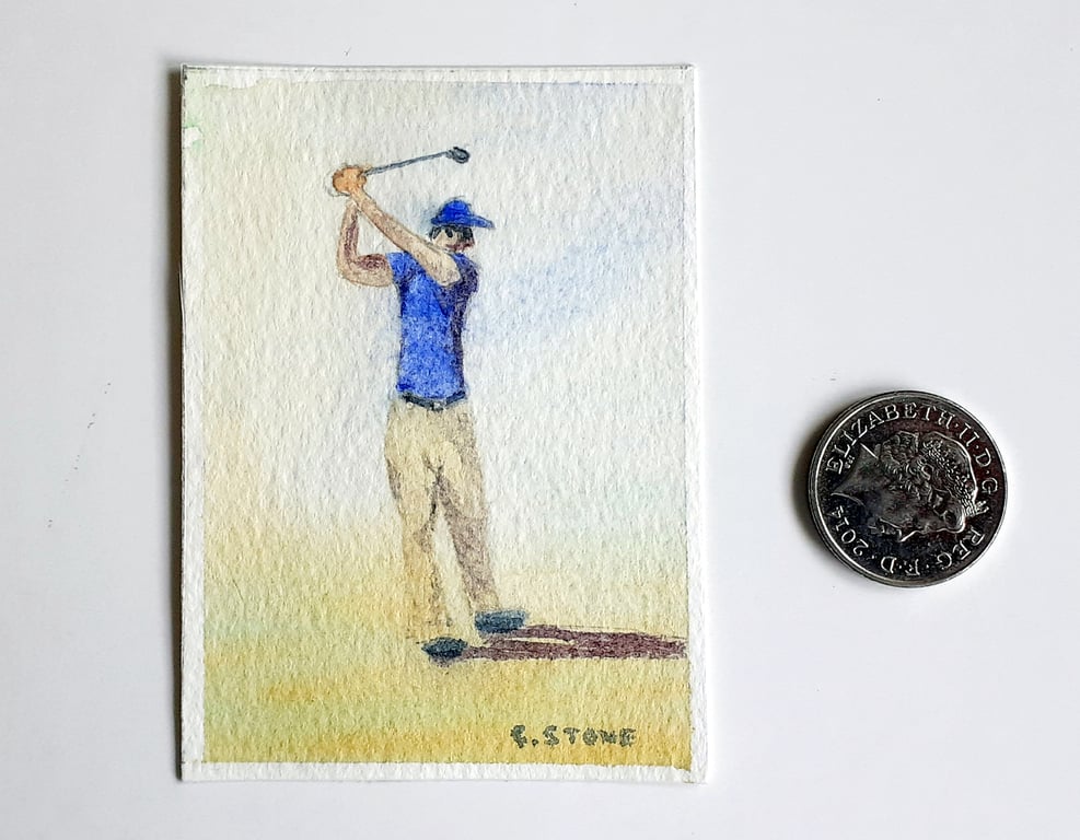 Original ACEO miniature watercolour Golfer