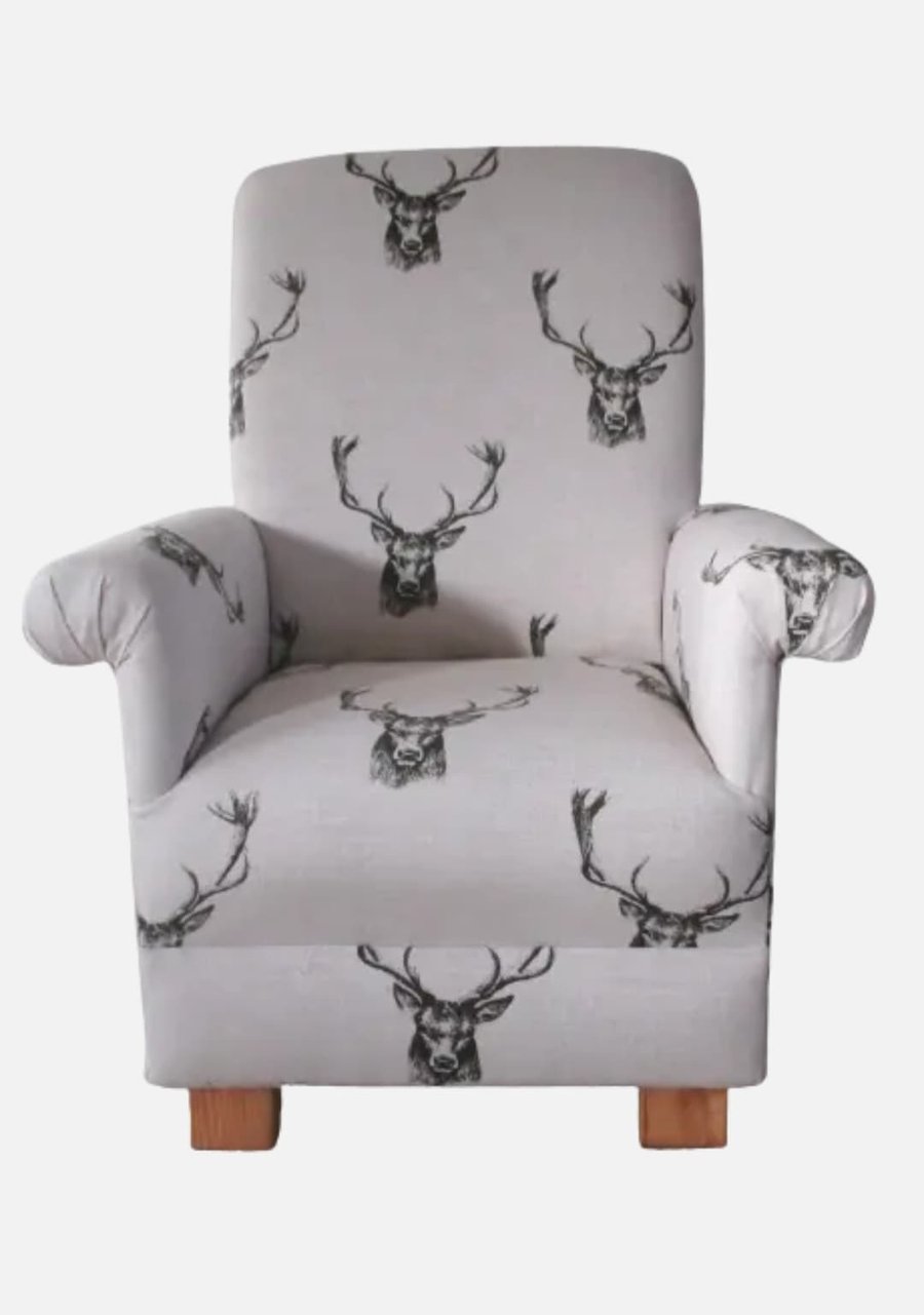Kid's Stag Heads Fabric Armchair Grey Child's Chair Deer Childrens Animals Stags