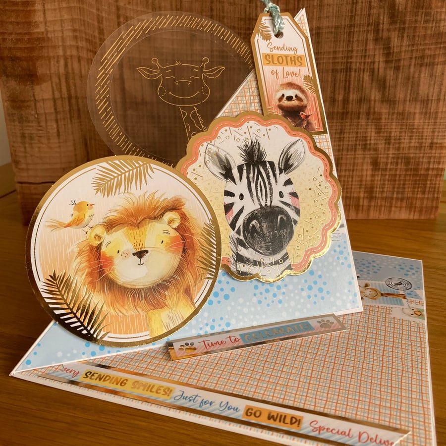 Wild Animal Adventure Twisted Easel Card – Handmade 3D Birthday for Kids