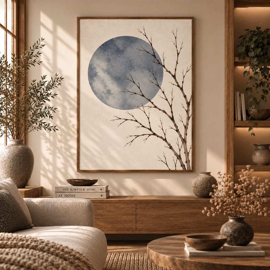 Winter Branch Wall Art - Minimalist Japandi Snow Print (Physical Print)