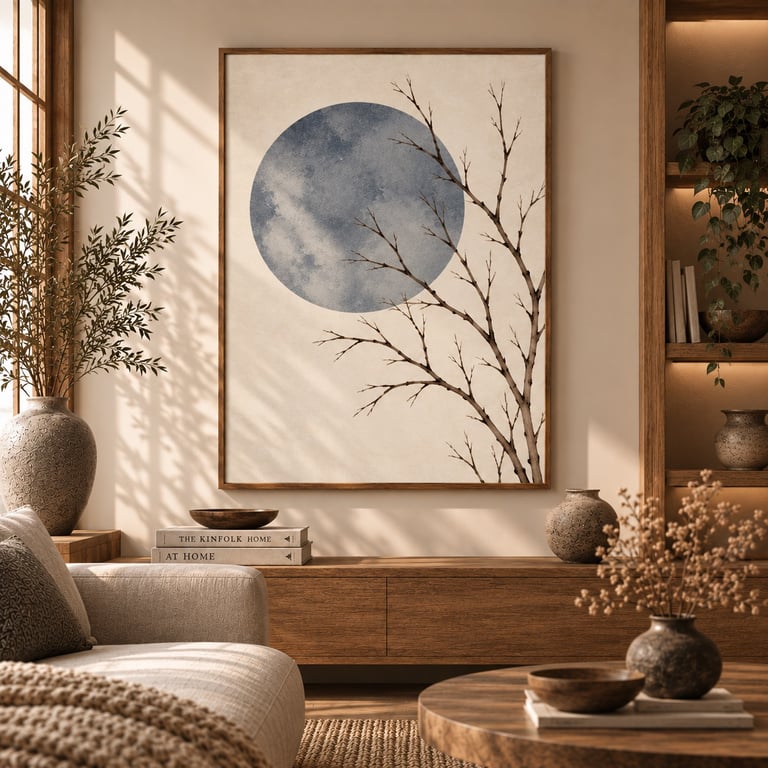 Winter Branch Wall Art - Minimalist Japandi Snow Print (Physical Print)