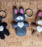 Rabbit on Back, Grey & White Felt Keyring - Bag Charm - Image 3