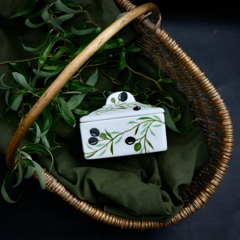 Olives Butter Dish Butter Dish - Hand Painted