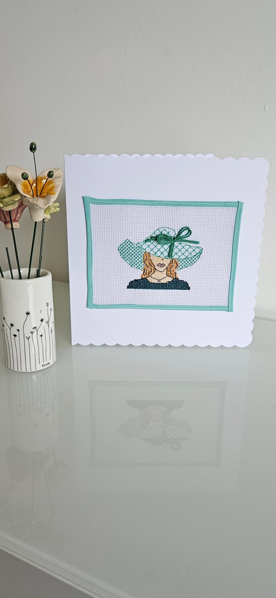 Crossstitched glamorous lady mothers day-birthday card