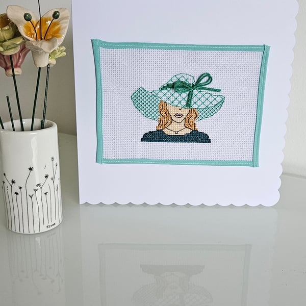 Crossstitched glamorous lady mothers day-birthday card