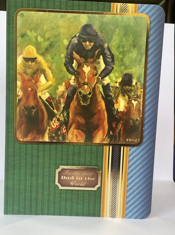 In the lead horse racing Father's Day or birthday card