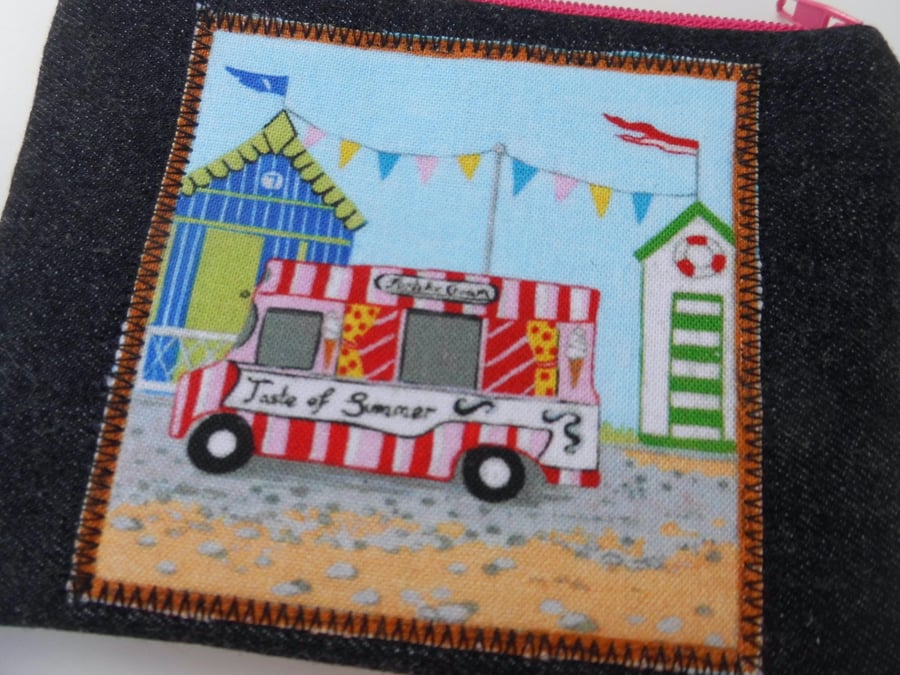 Coin purse denim beach huts and ice cream van Taste of Summer