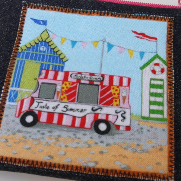 Coin purse denim beach huts and ice cream van Taste of Summer