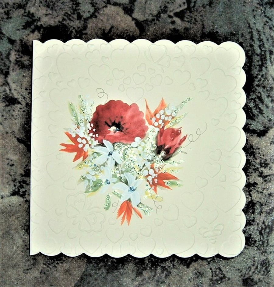 hand embossed hand painted floral heart card ( ref F 805 )