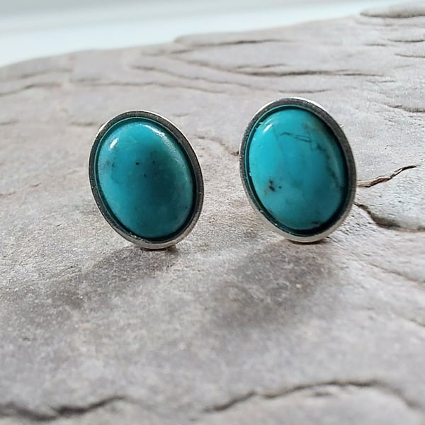 Sterling silver and Turquoise Oval Stud Earrings; December Birthstone