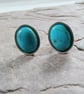 Sterling silver and Turquoise Oval Stud Earrings; December Birthstone - Image 1