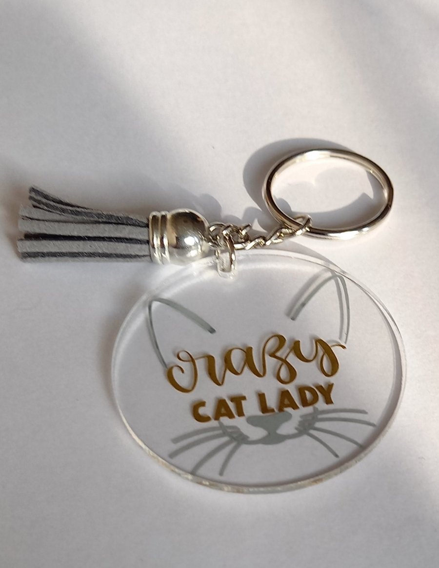 Crazy Cat Lady Acrylc Keyring, Funny Keyring for cat lover