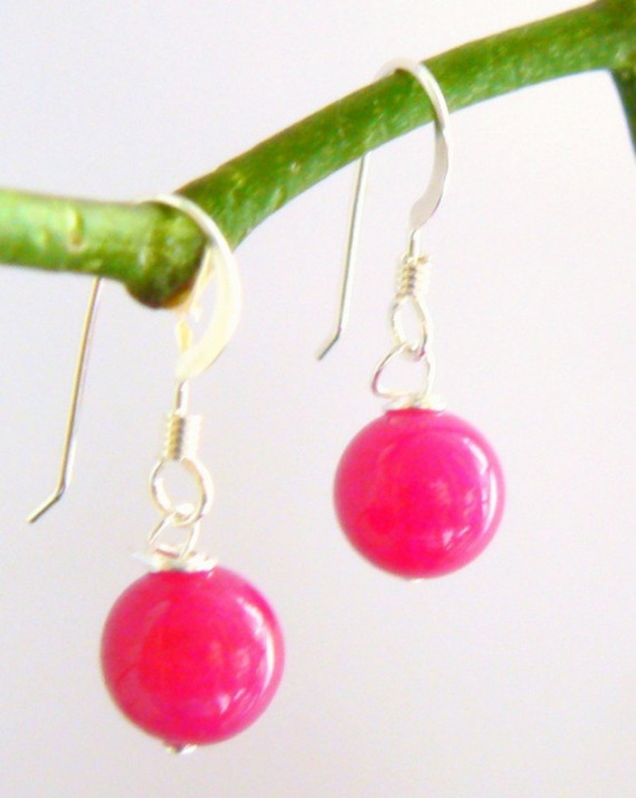 Magenta Pink Jade Drop Earrings