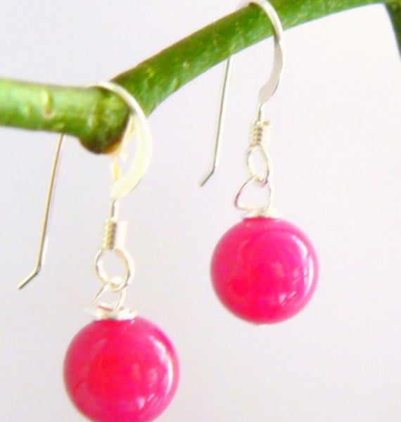 Magenta Pink Jade Drop Earrings