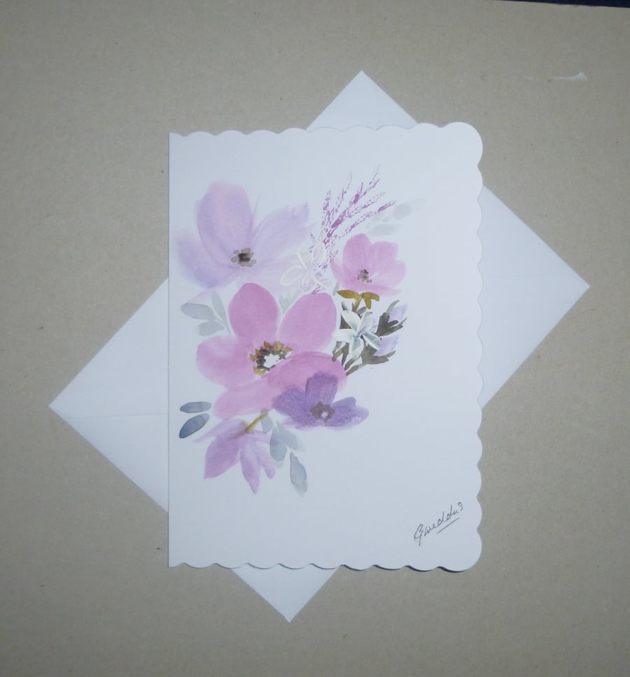 hand painted floral greetings card ( ref FA 223 B3 )