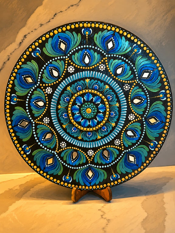 Handmade Blue & Turquoise Mandala Wall Art - 