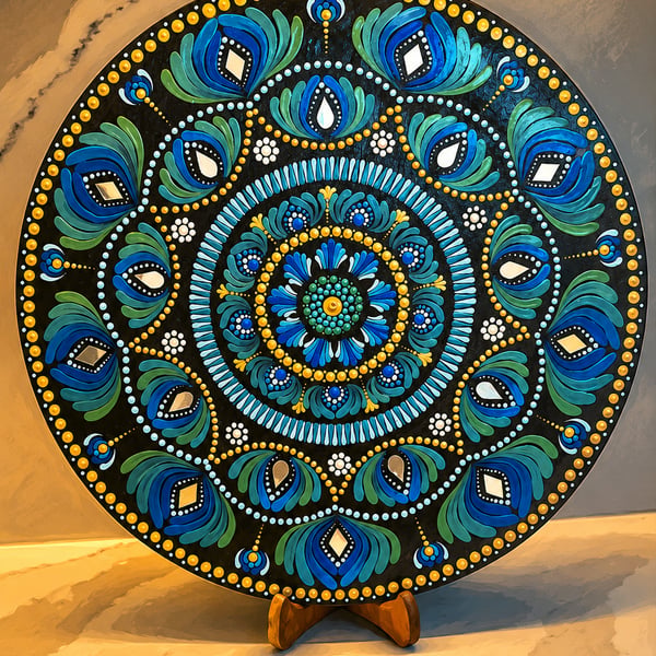 Handmade Blue & Turquoise Mandala Wall Art - 