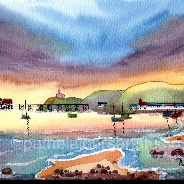 Dramatic Sky, Mumbles, Swansea, S Wales, Original Watercolour in 14 x 11'' Mount