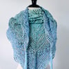 Hand Crocheted Shawl - Pale blue, pale green with gorgeous coloured flecks. 