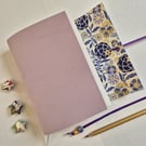 Lilac Leather Journal, Notebook or Sketchbook, with Chrysanthemum, A6