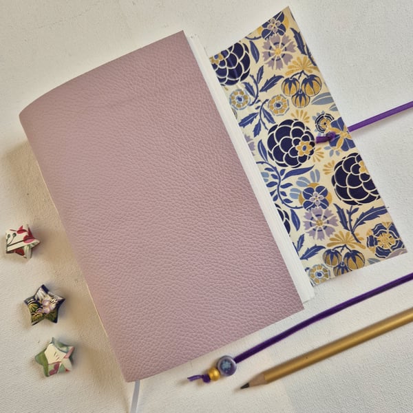 Lilac Leather Journal, Notebook or Sketchbook, with Chrysanthemum, A6