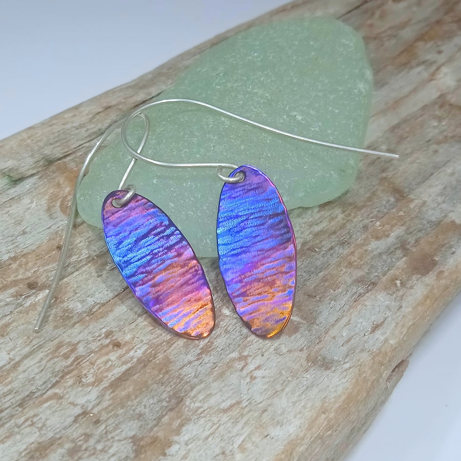  Handmade Coloured and Textured Titanium Small Earrings - UK Free Post