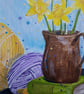 Daffodils, books and yarn - framed original artwork  - Image 3