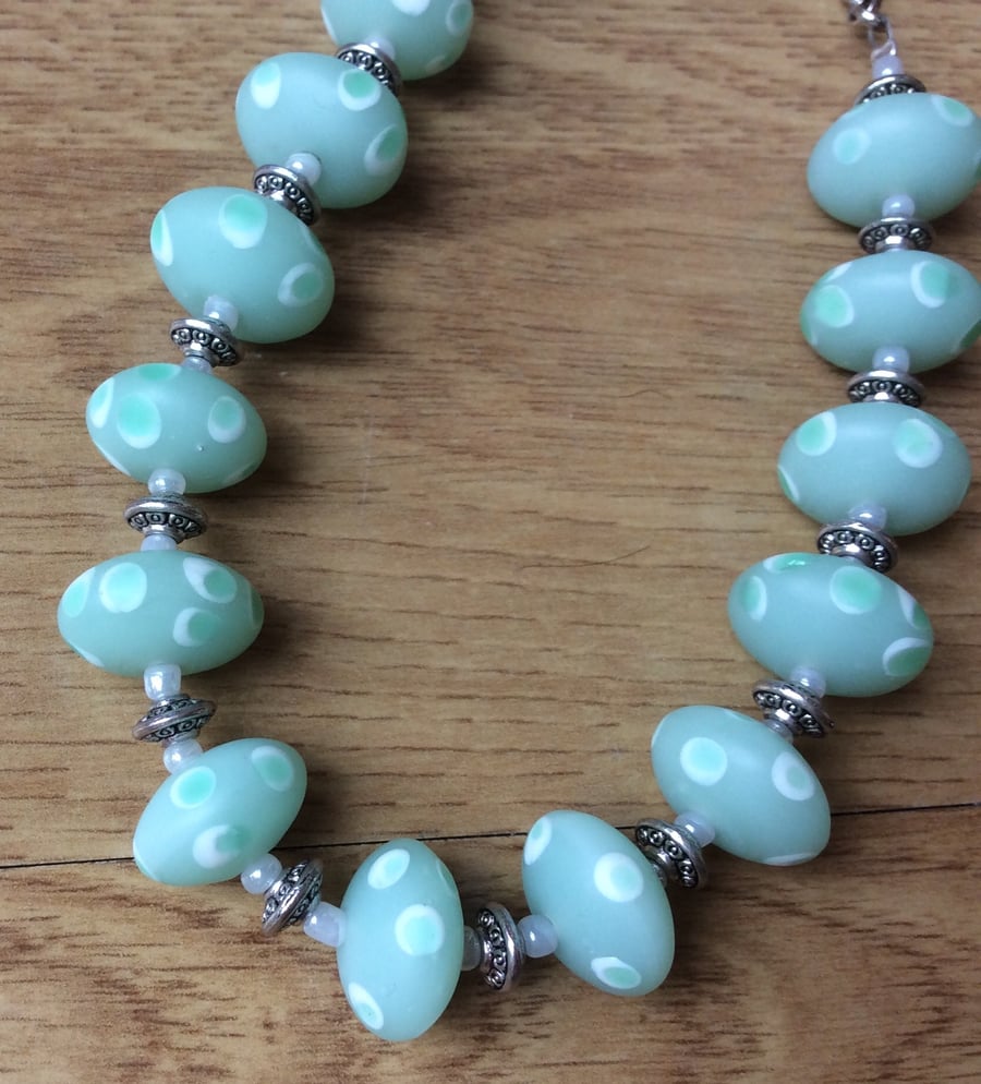 Mint Green Glass Bead and Chain Necklace