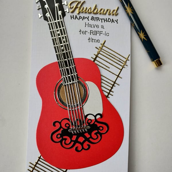 Happy Birthday Husband - Red Guitar 