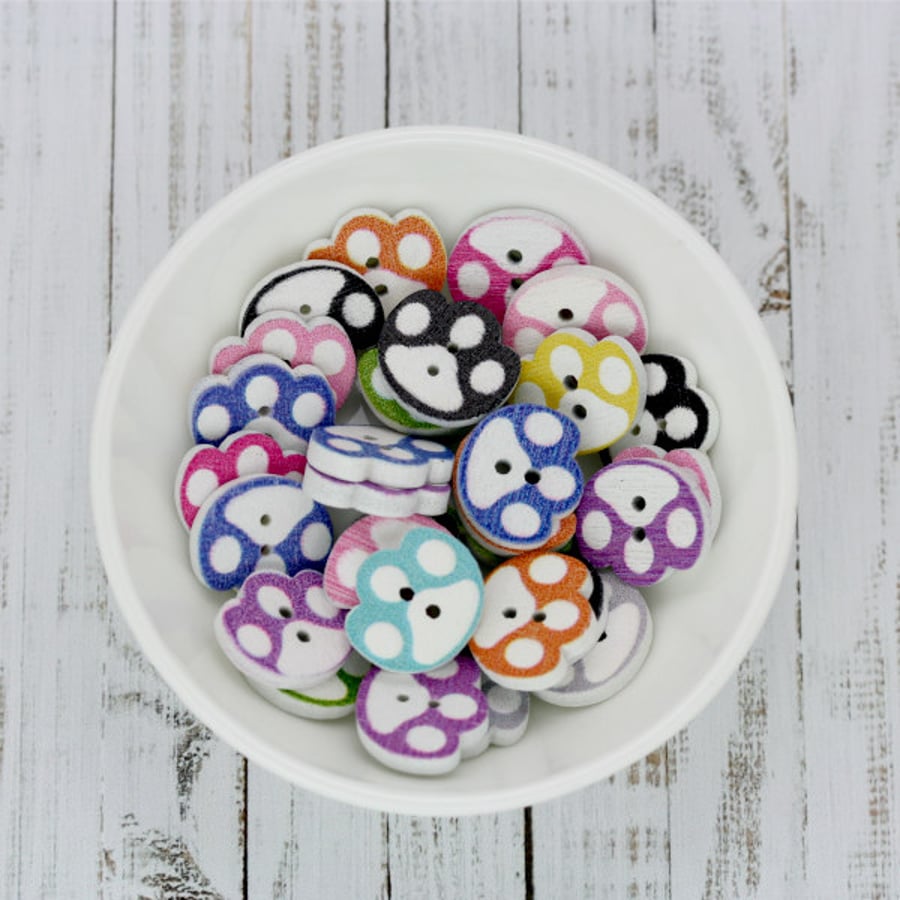 25 Wooden Paw Print Buttons