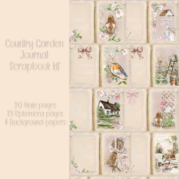 Country Garden kit Scrapbooking, Ephemera, Journal, Digital Download