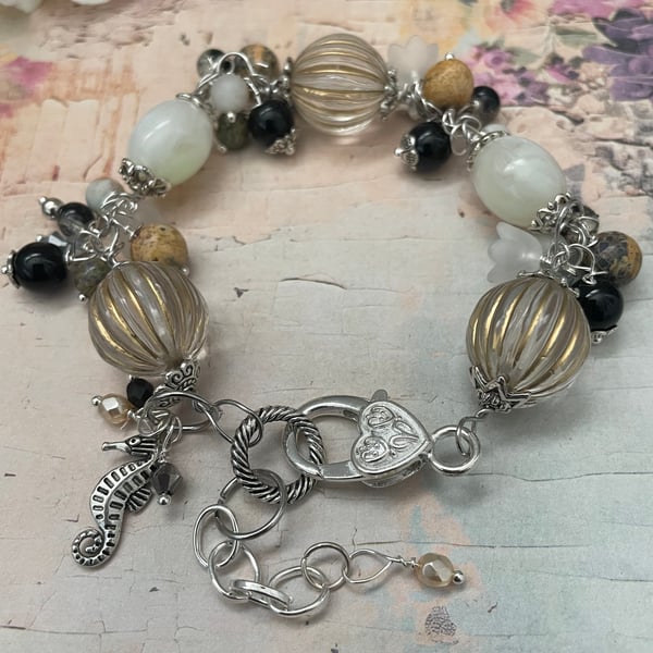 Vintage inspired beaded charm bracelet , boho jewellery, gift for her 