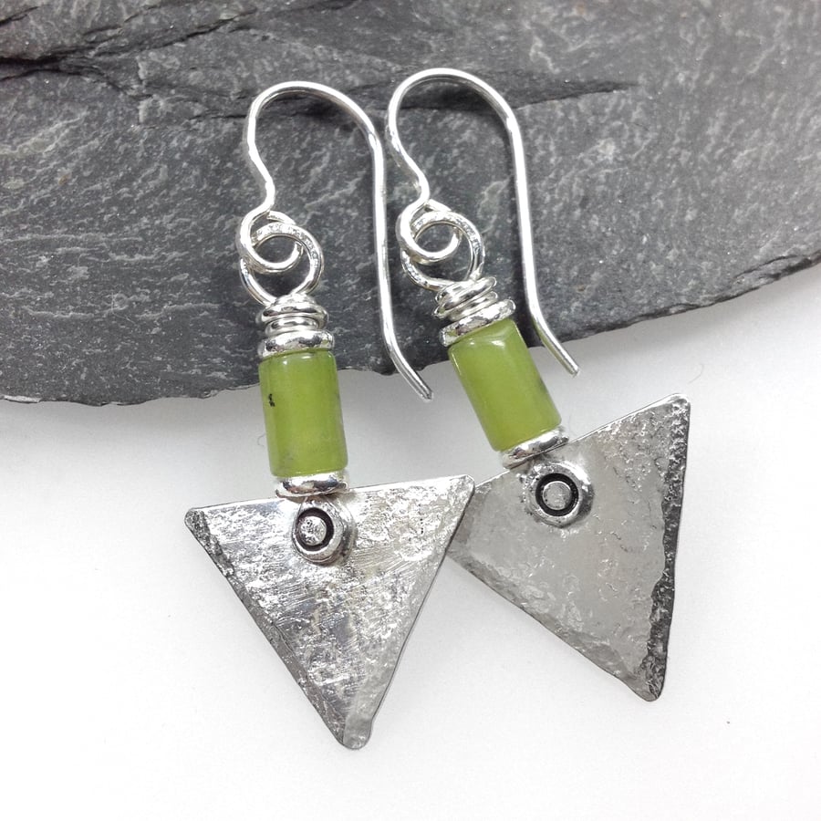 Sterling silver and chrysoprase triangle earrings