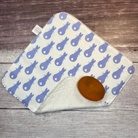 Organic Bamboo Cotton Wash Face Cloth Flannel Bluebell Blue Lilac Bunny Rabbit