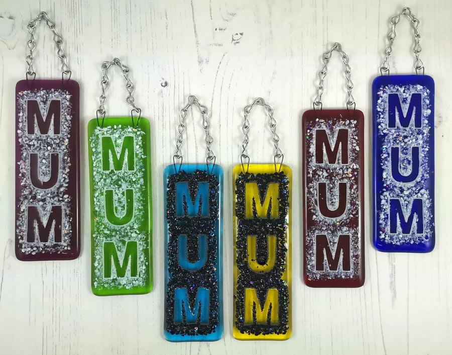 Handmade Fused Glass Mum Suncatcher - Hanging Picture Decoration - Mothers Day