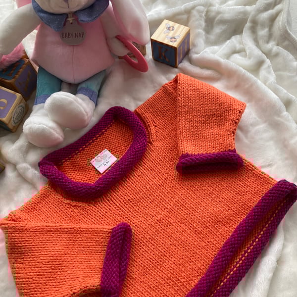 Hand Knitted ‘Georgie’ Baby Girl’s Jumper (0-3 months)
