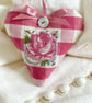 Summer Rose Hanging Heart Decoration - pink checks and gingham