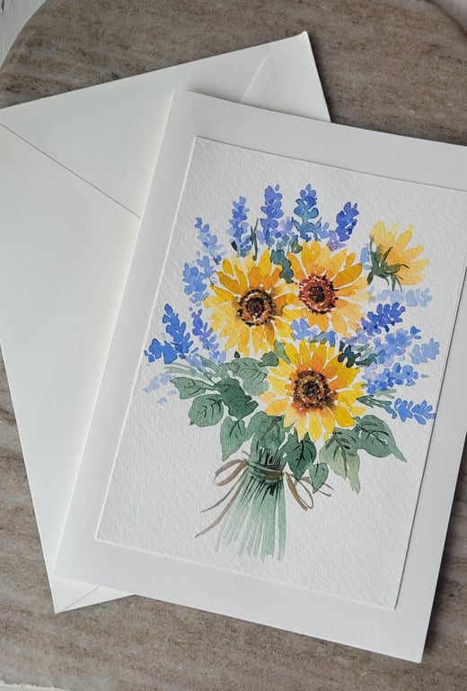 Original watercolor greeting card, summer fowers, special occasion, Unique