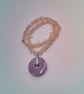 Iridescent Lilac Ceramic Donut Pendant on a Rose Quartz Chip Bead Necklace - Image 7