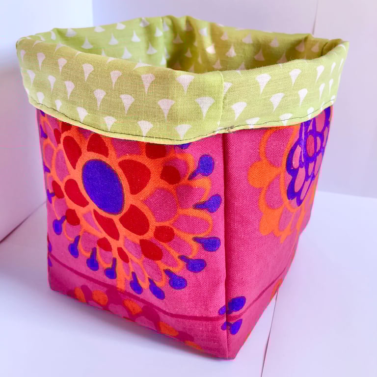 Magenta and Green Fabric Storage Basket
