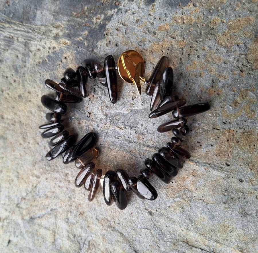 Smoky quartz bracelet with brass clasp