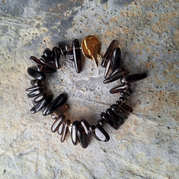 Smoky quartz bracelet with brass clasp