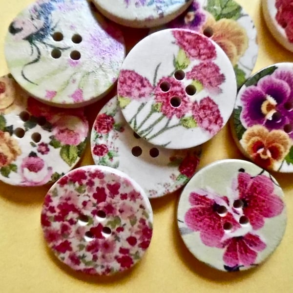 10 x 30mm Flat Wood Flower Buttons 4 holes