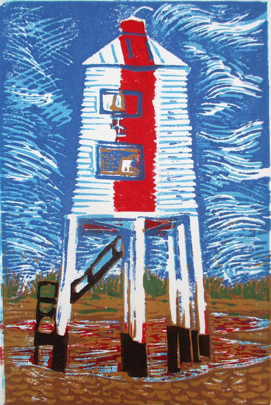 Burnham-On-Sea Low Lighthouse Original Limited Edition Reduction Linoprint