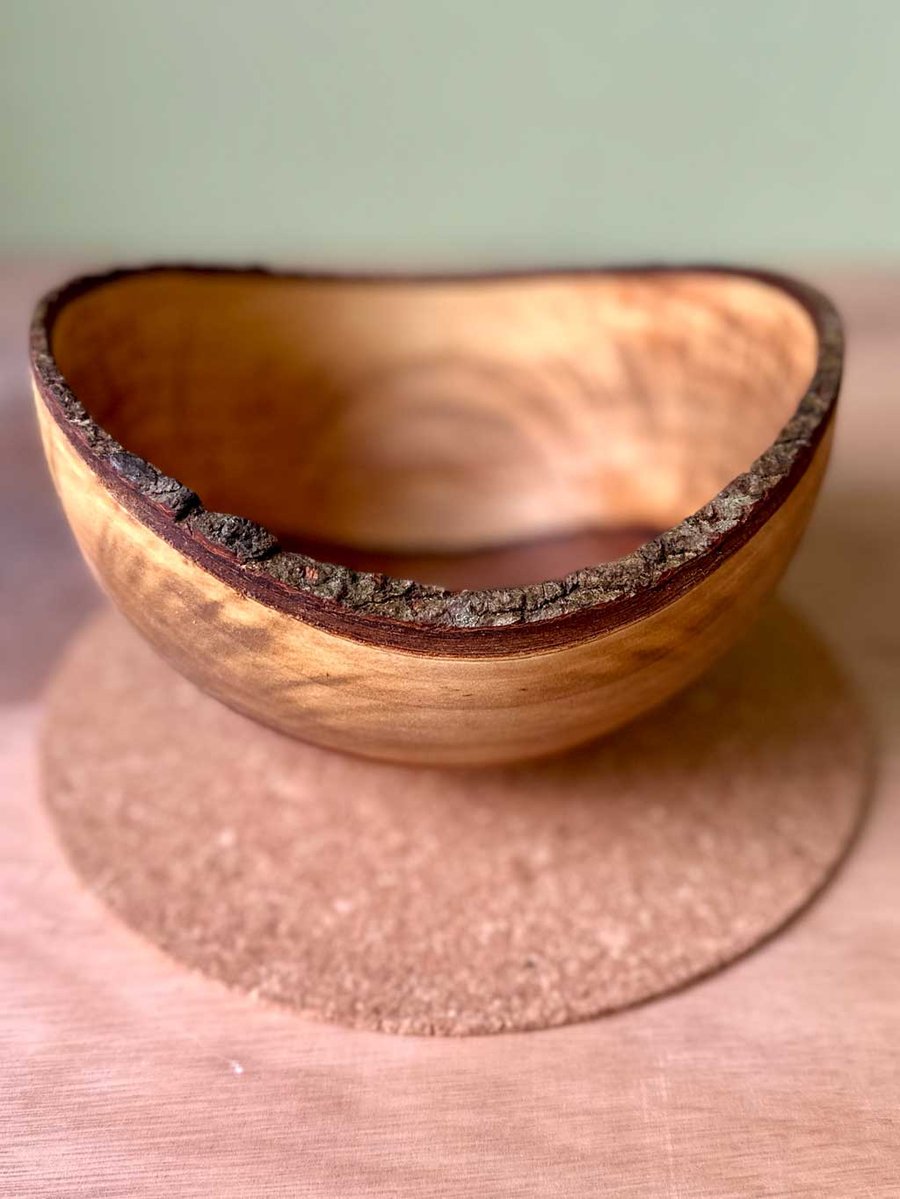 'Held Open' Hand Turned Green Wood Bowl
