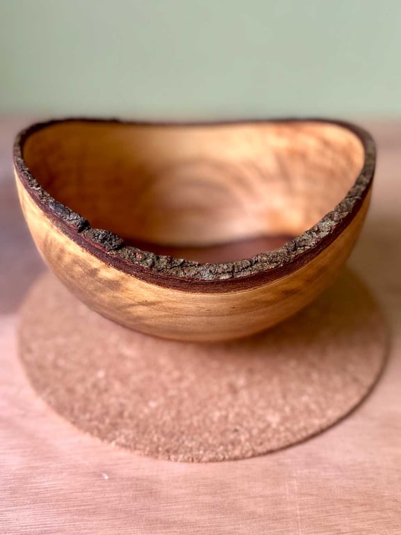 'Held Open' Hand Turned Green Wood Bowl